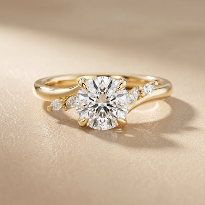 Round Cut Lab Grown Diamond Ring in Yellow Gold