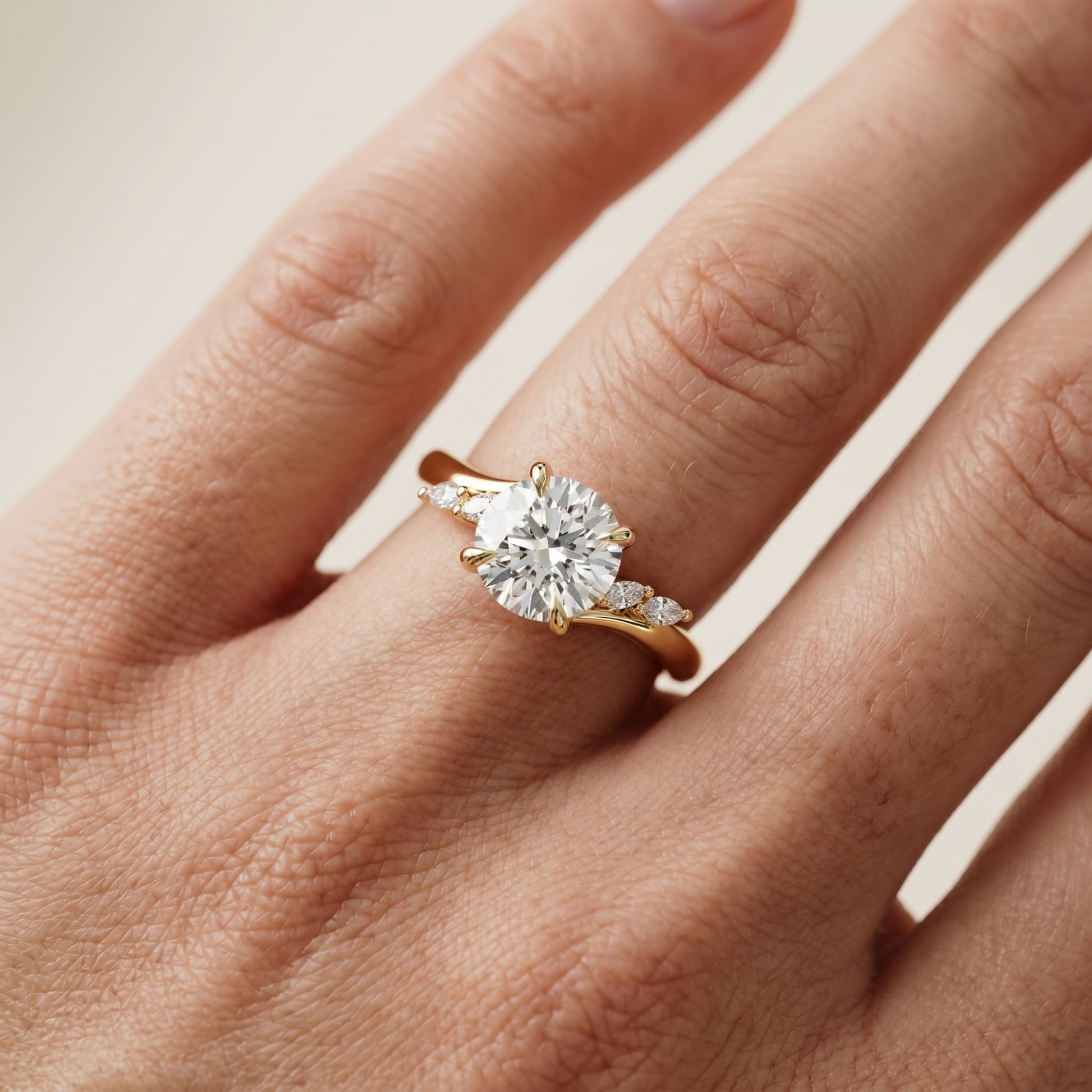 Round Cut Lab Grown Diamond Ring in Yellow Gold