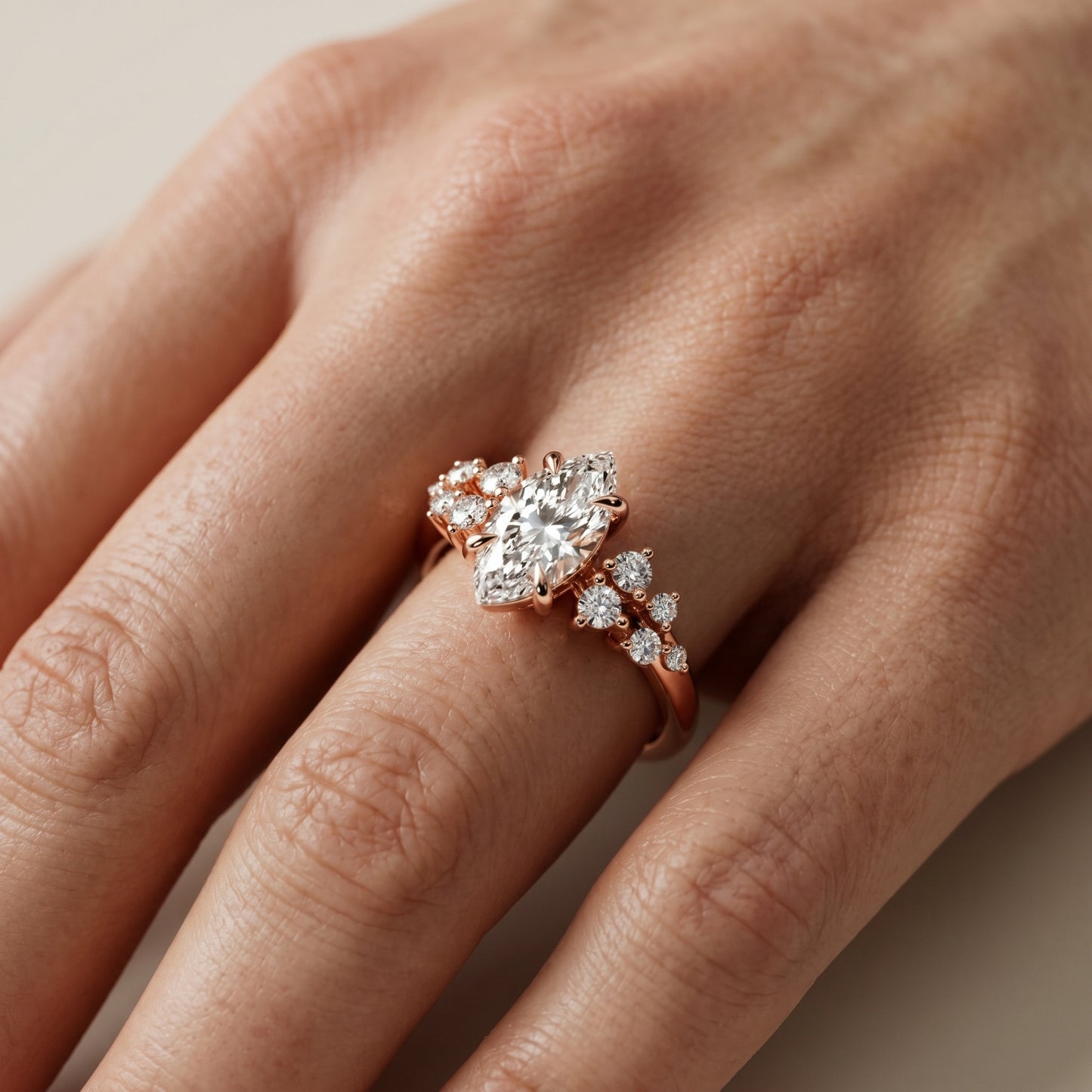 Marquise Cut Lab Grown Diamond Ring in Rose Gold