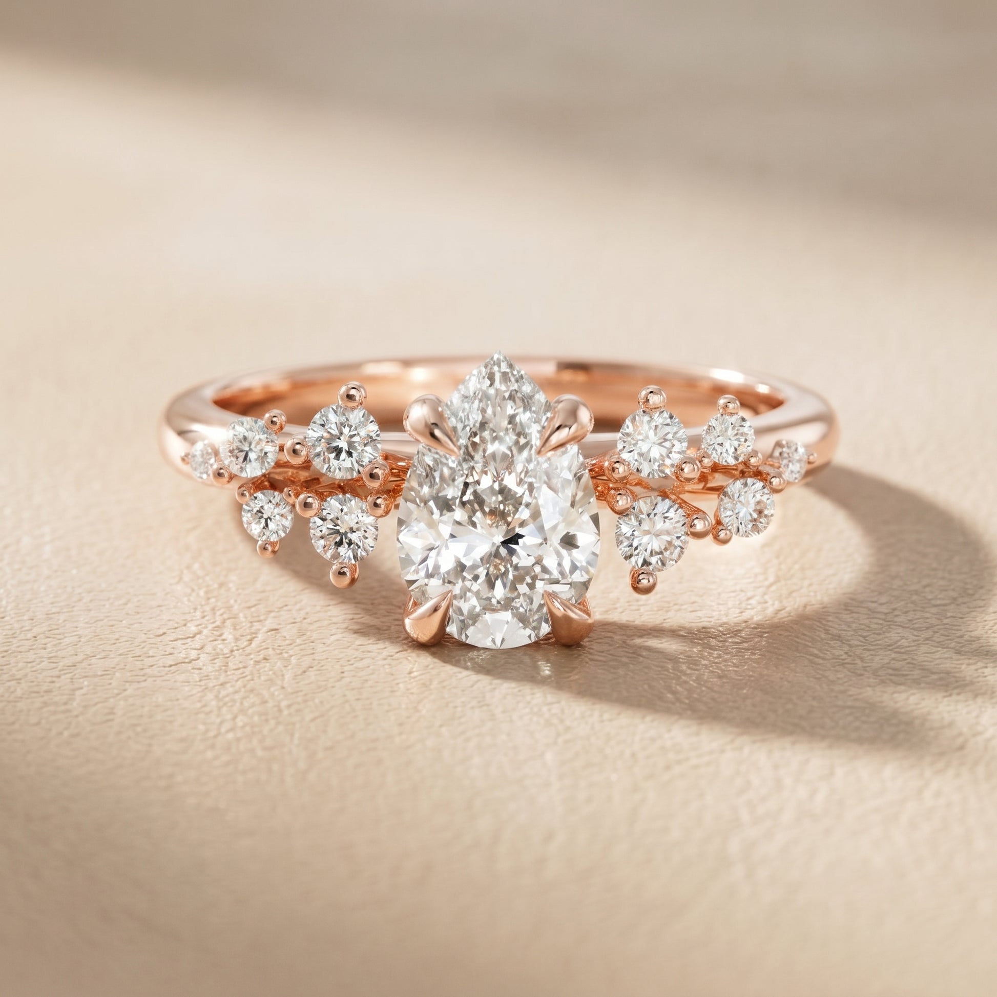 Pear Cut Lab Grown Diamond Ring in Rose Gold