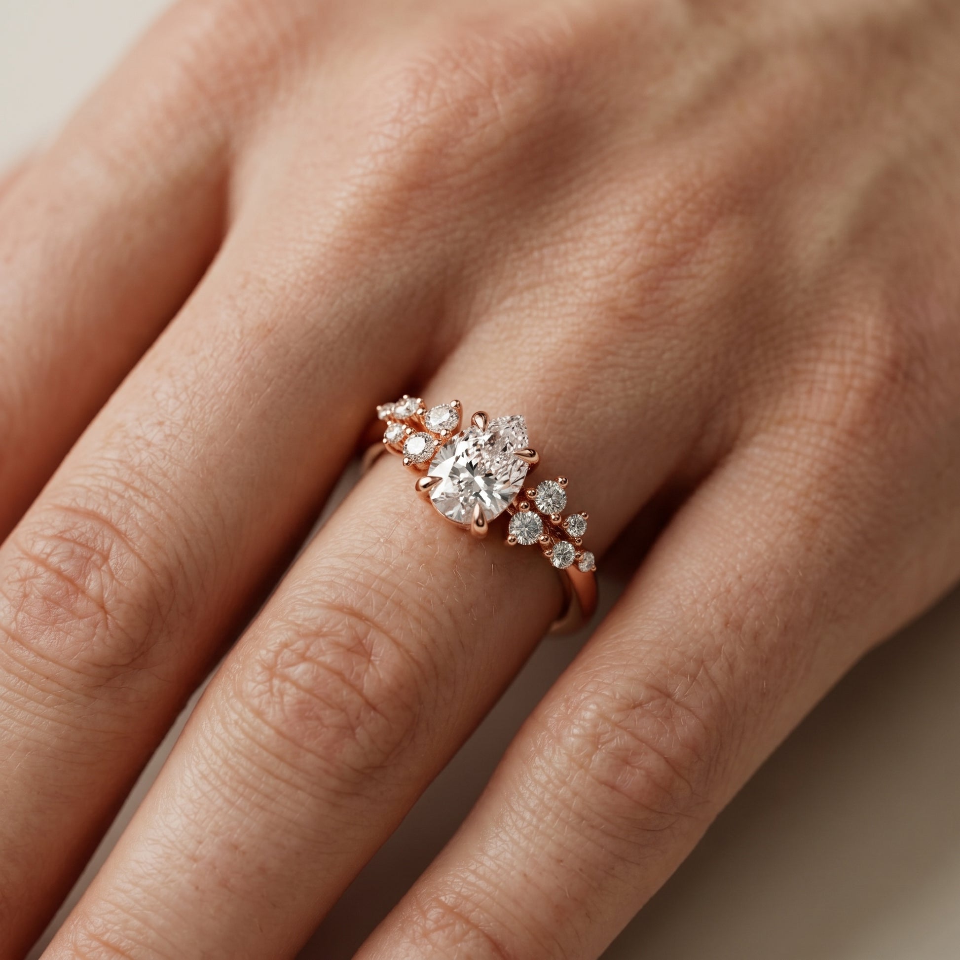 Pear Cut Lab Grown Diamond Ring in Rose Gold