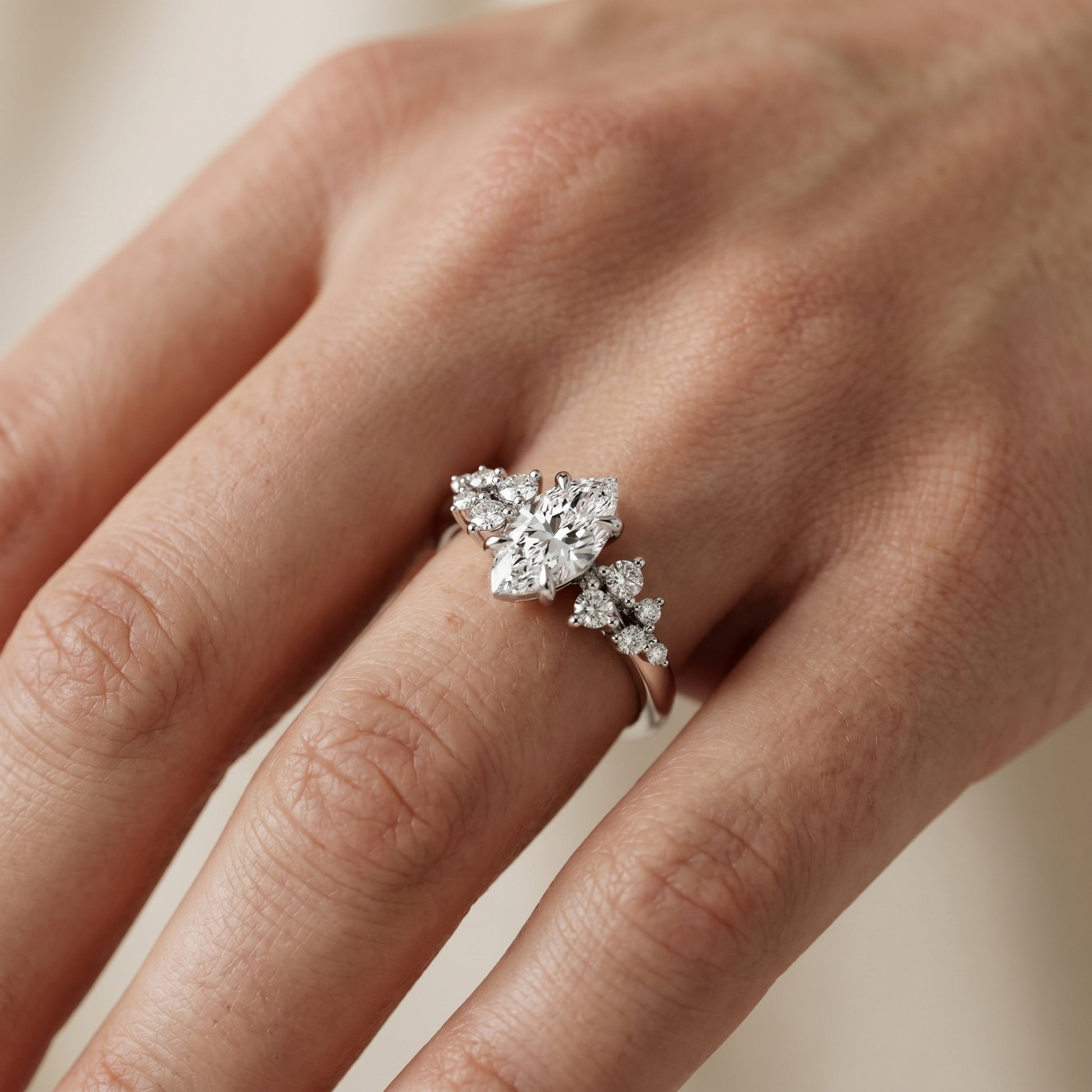 Marquise Cut Lab Grown Diamond Ring in White Gold
