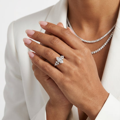 Marquise Cut Lab Grown Diamond Ring in Silver