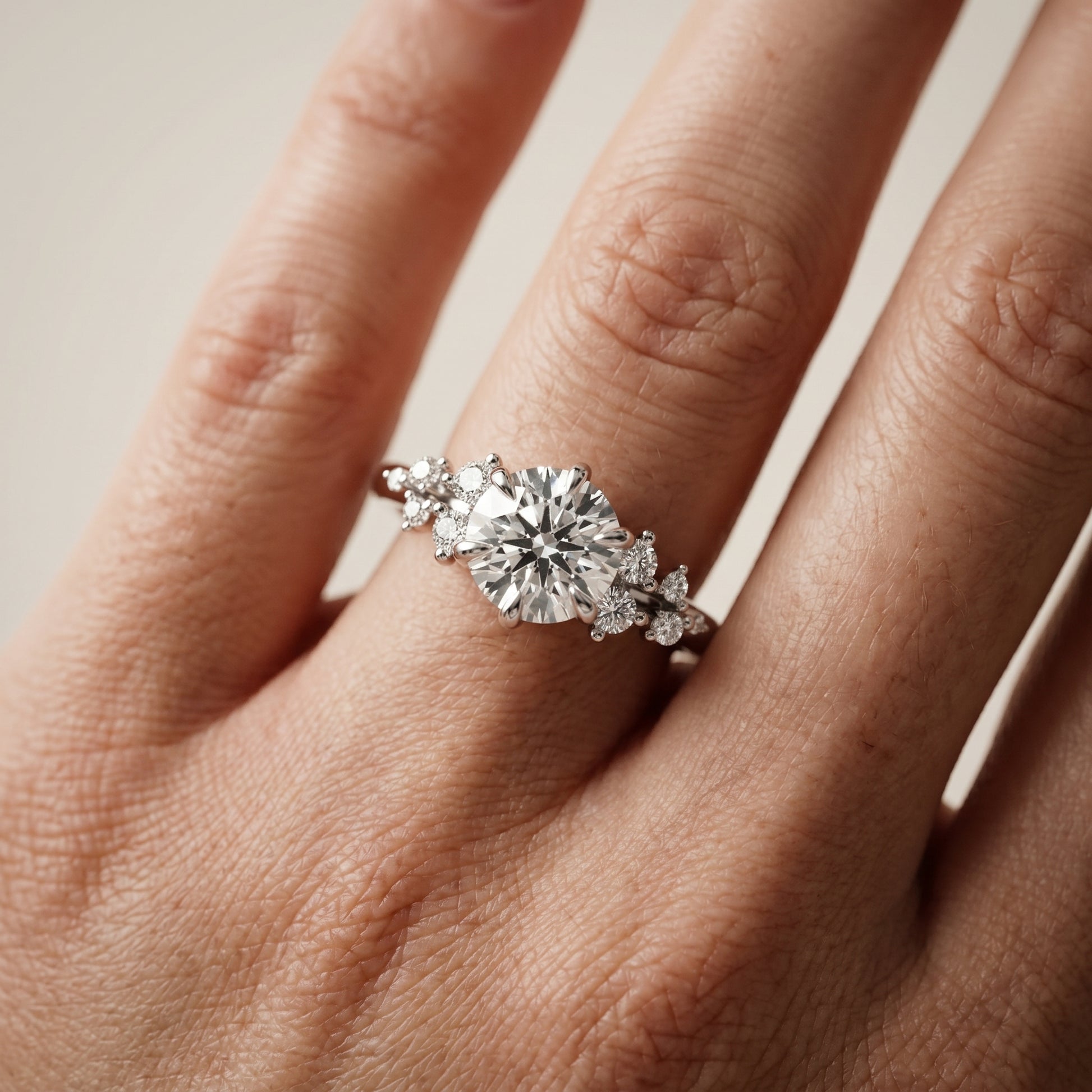 Round Cut Lab Grown Diamond Ring in Silver
