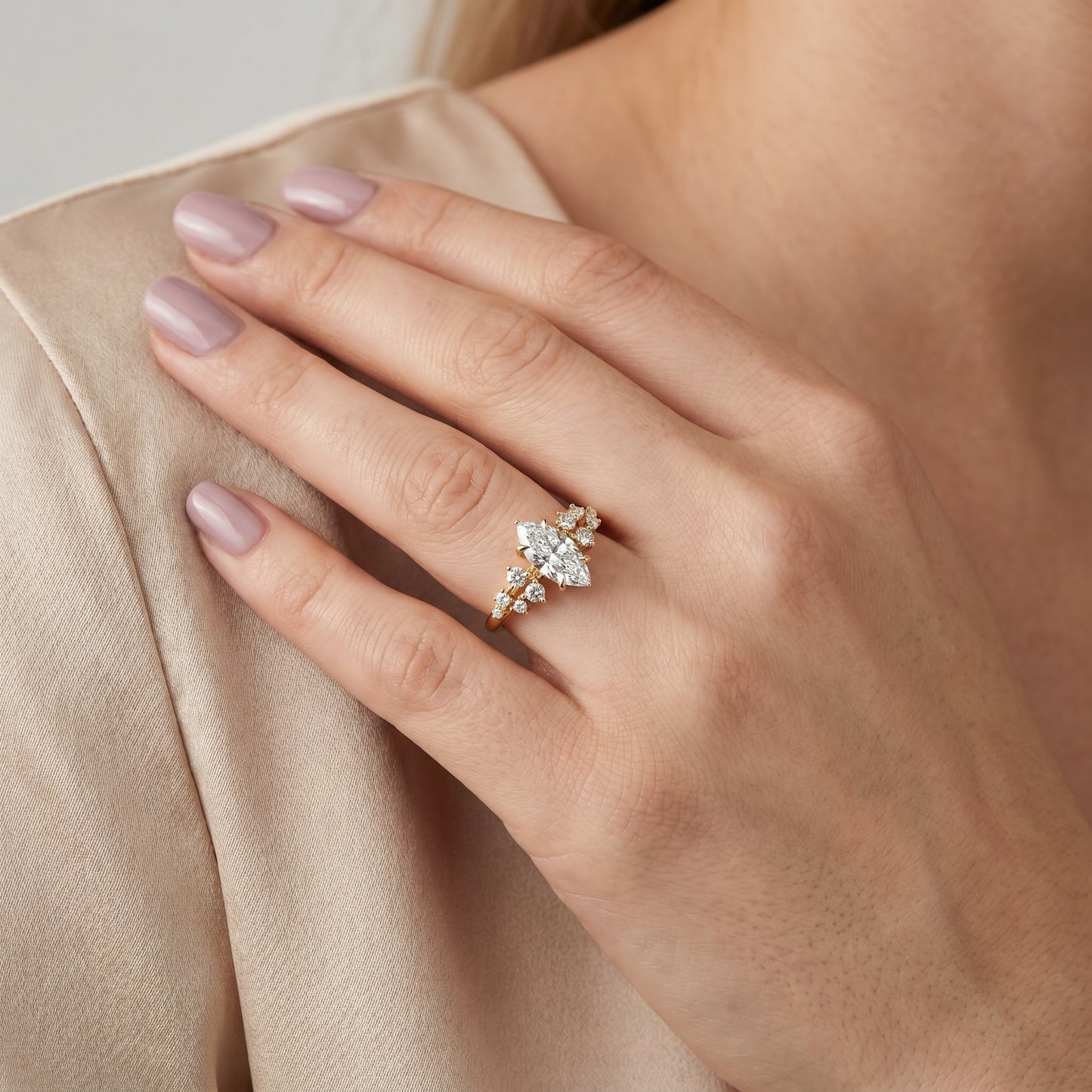 Marquise Cut Lab Grown Diamond Ring in Yellow Gold