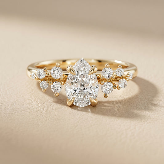 Pear Cut Lab Grown Diamond Ring in Yellow Gold