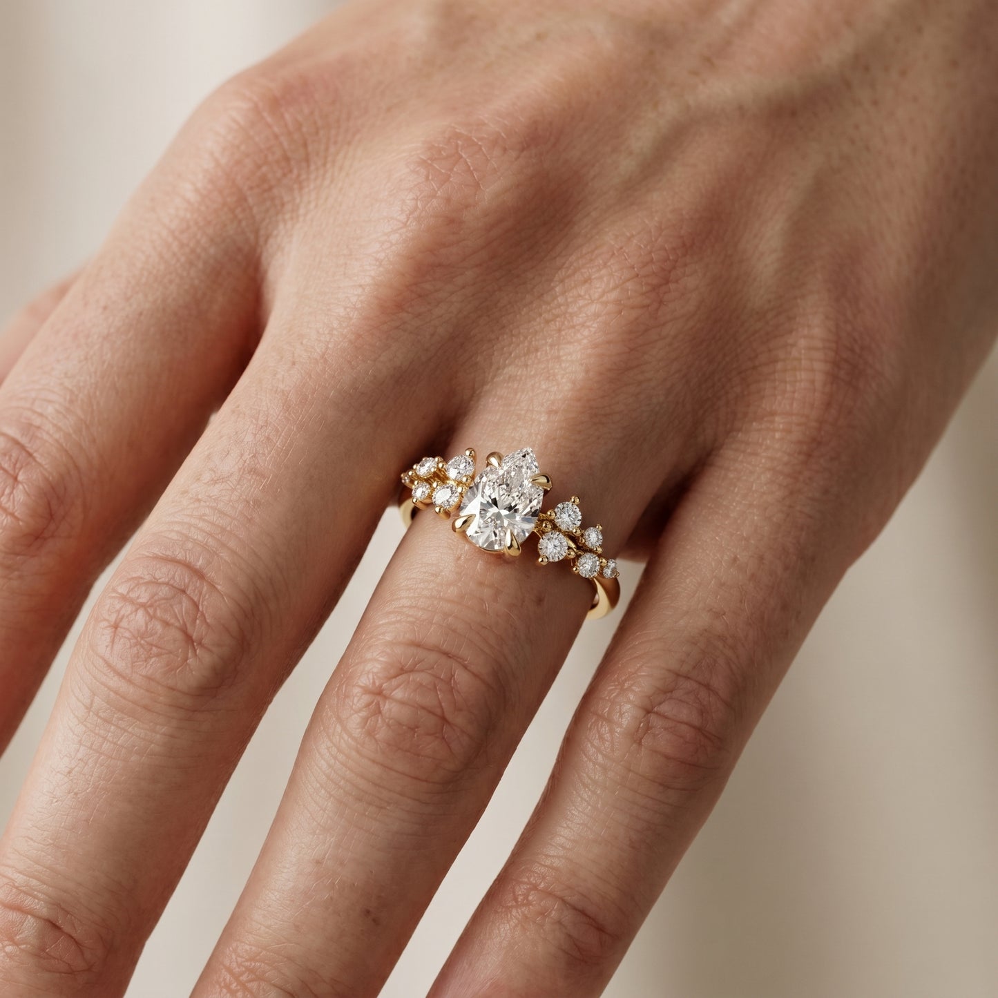 Pear Cut Lab Grown Diamond Ring in Yellow Gold