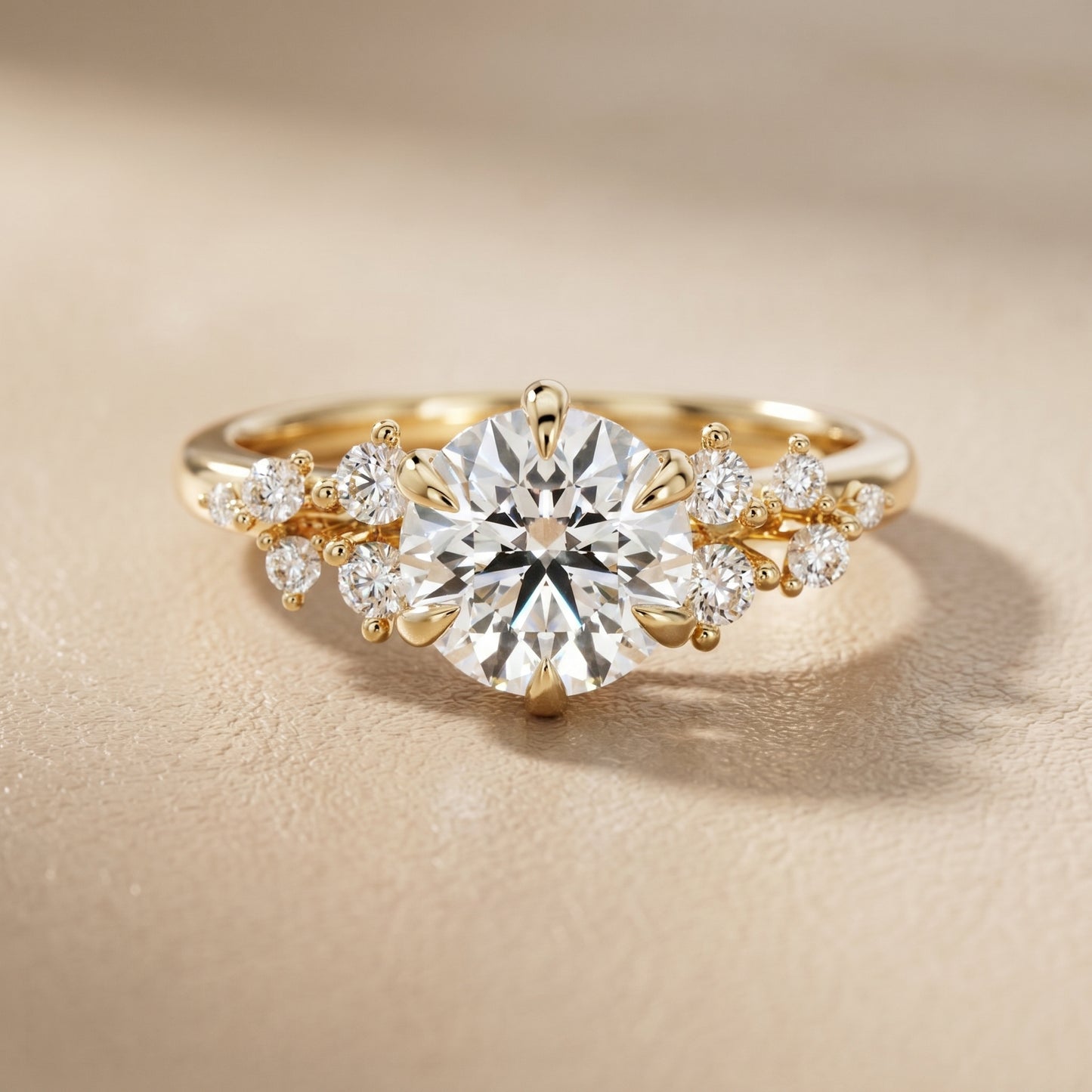Round Cut Lab Grown Diamond Ring in Yellow Gold
