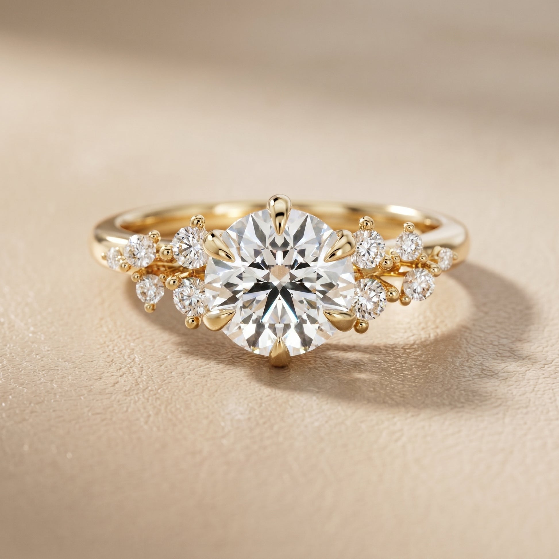 Round Cut Lab Grown Diamond Ring in Yellow Gold
