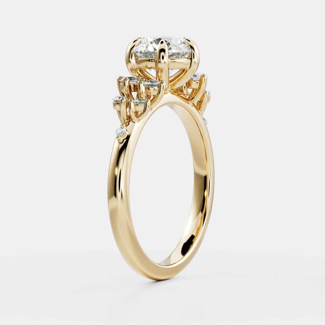 Round Cut Lab Grown Diamond Ring in Yellow Gold