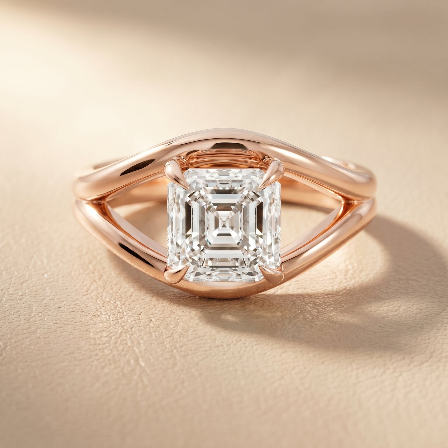 Asscher Cut Lab Grown Diamond Ring in Rose Gold