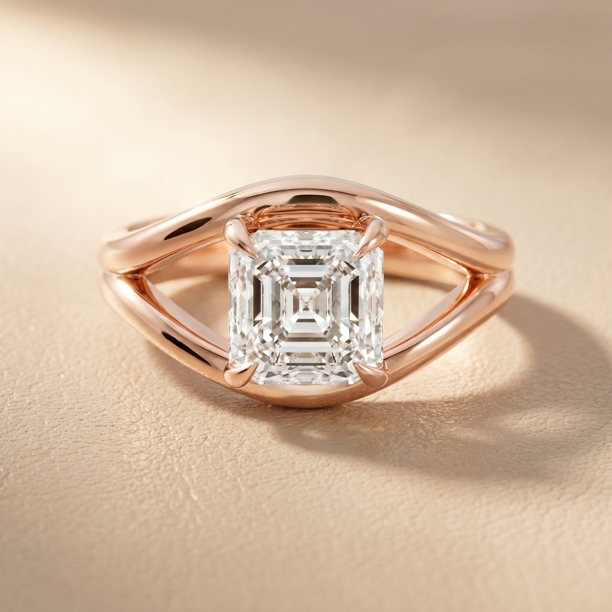 Asscher Cut Lab Grown Diamond Ring in Rose Gold