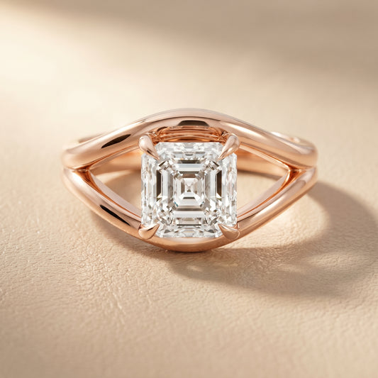 Asscher Cut Lab Grown Diamond Ring in Rose Gold