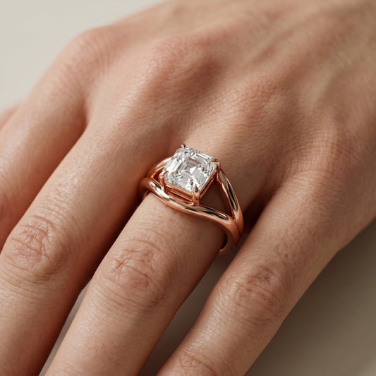 Asscher Cut Lab Grown Diamond Ring in Rose Gold