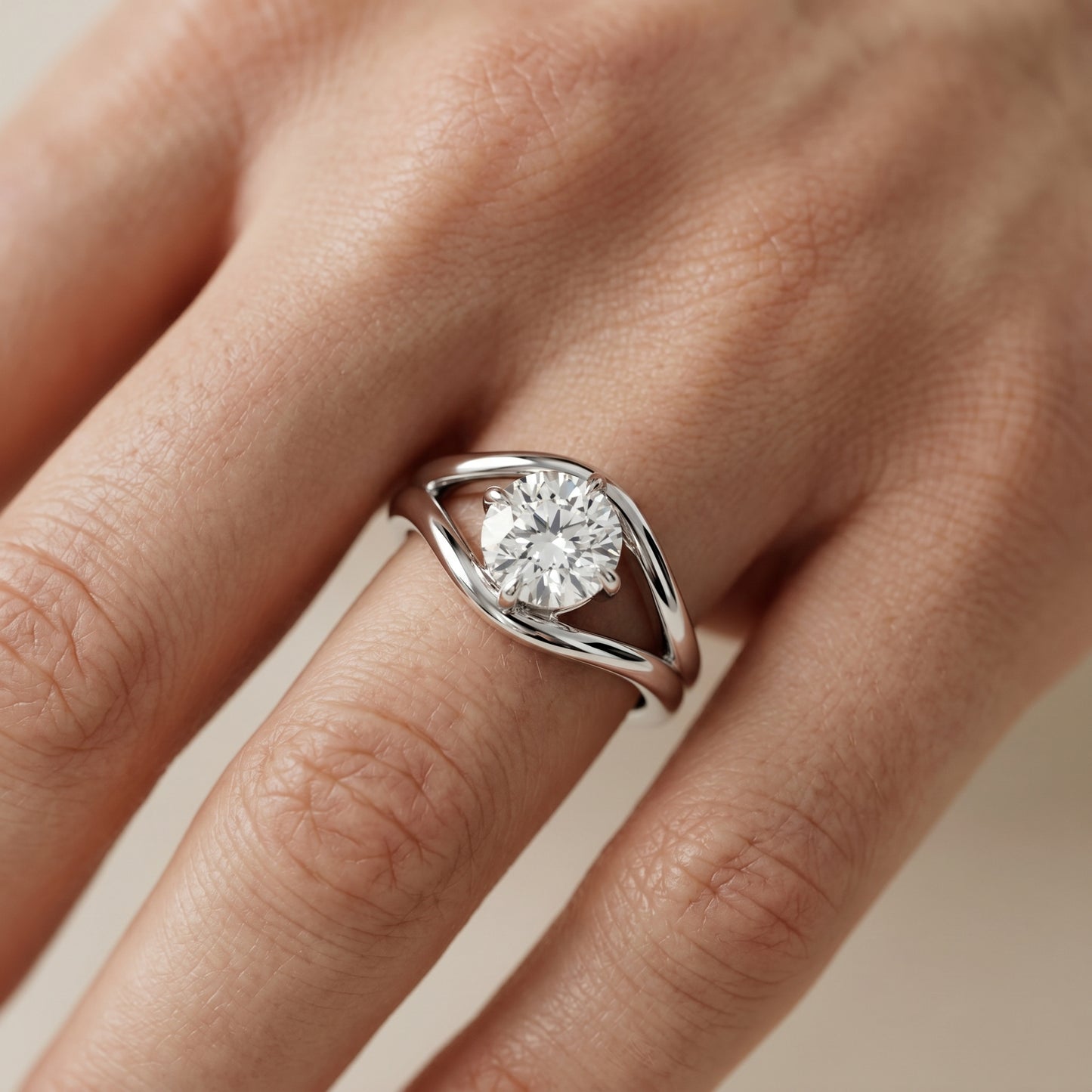 Round Cut Lab Grown Diamond Ring in Silver
