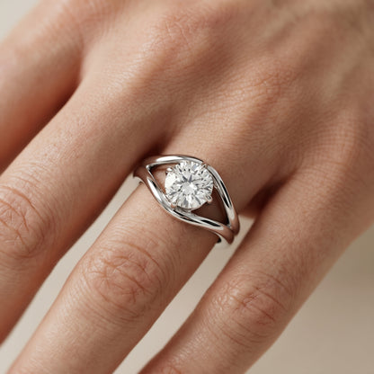 Round Cut Lab Grown Diamond Ring in Silver