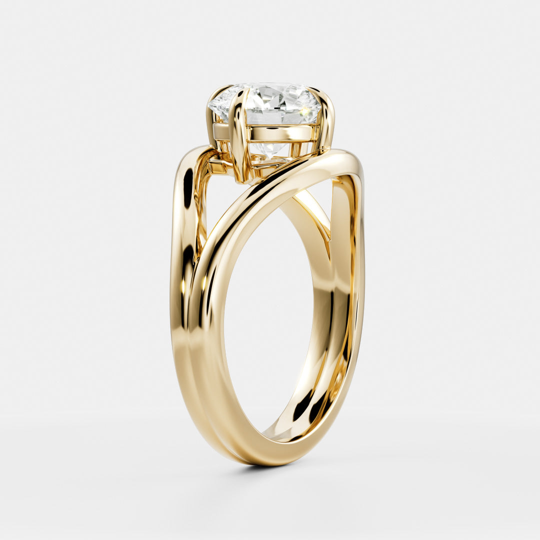 Round Cut Lab Grown Diamond Ring in Yellow Gold