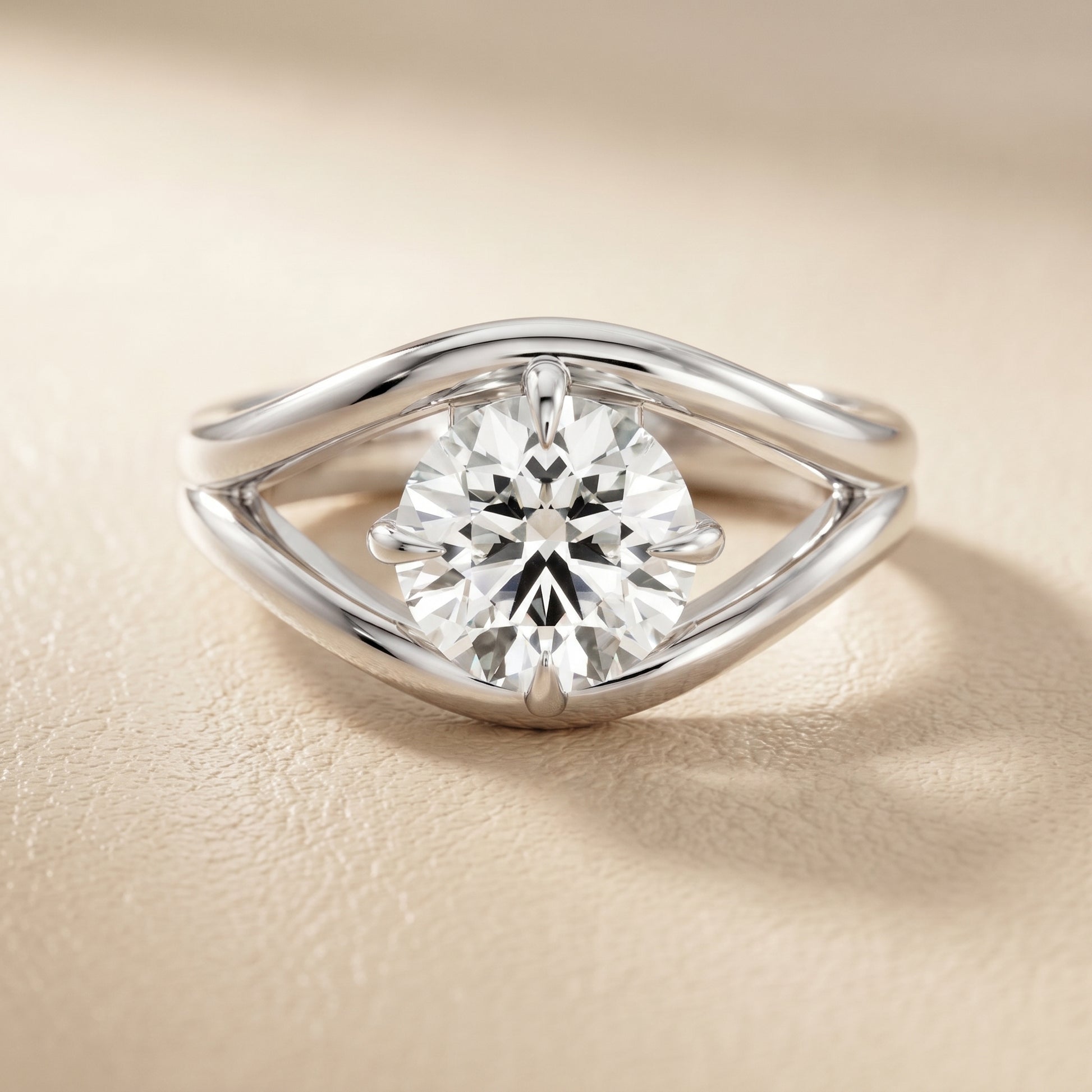 Round Cut Lab Grown Diamond Ring in Silver