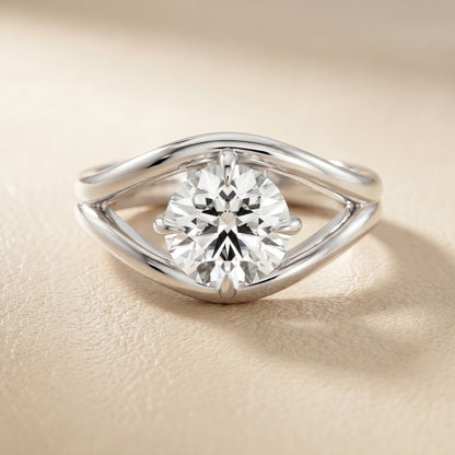 Round Cut Lab Grown Diamond Ring in White Gold