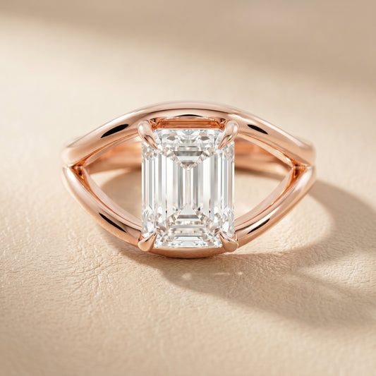 Emerald Cut Lab Grown Diamond Ring in Rose Gold