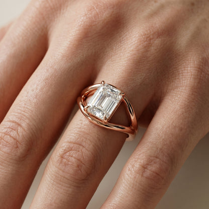 Emerald Cut Lab Grown Diamond Ring in Rose Gold
