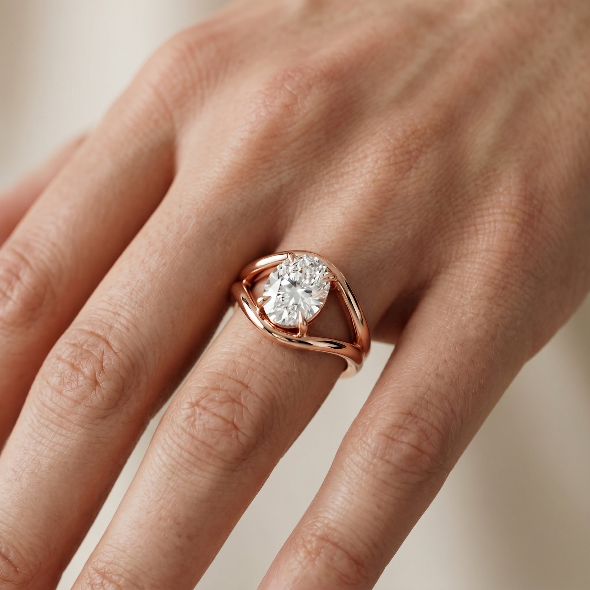 Oval Cut Lab Grown Diamond Ring in Rose Gold