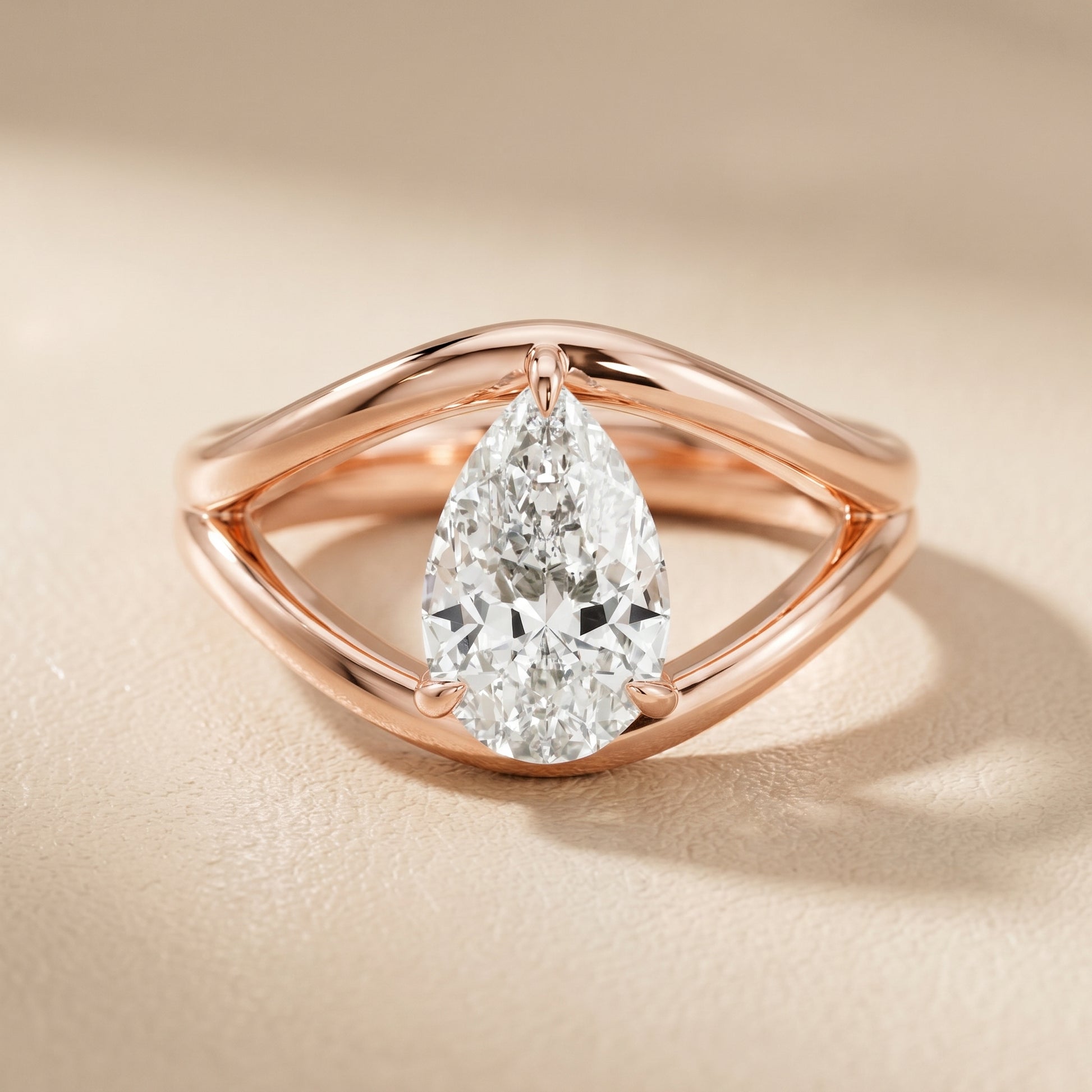 Pear Cut Lab Grown Diamond Ring in Rose Gold