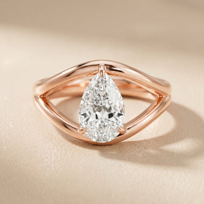 Pear Cut Lab Grown Diamond Ring in Rose Gold