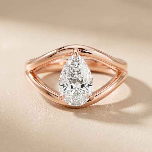 Pear Cut Lab Grown Diamond Ring in Rose Gold