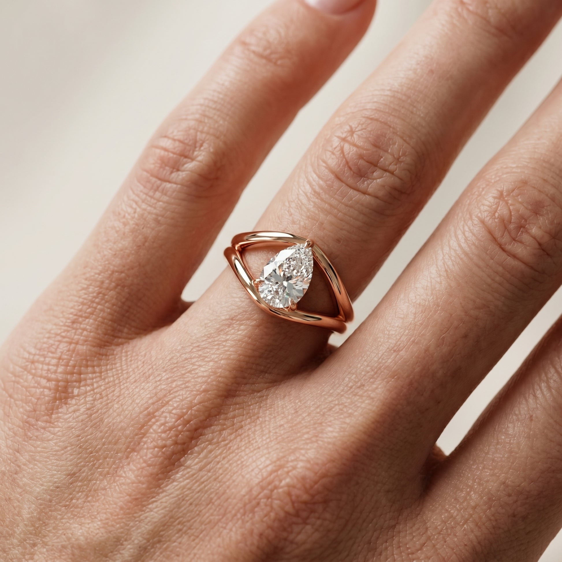 Pear Cut Lab Grown Diamond Ring in Rose Gold