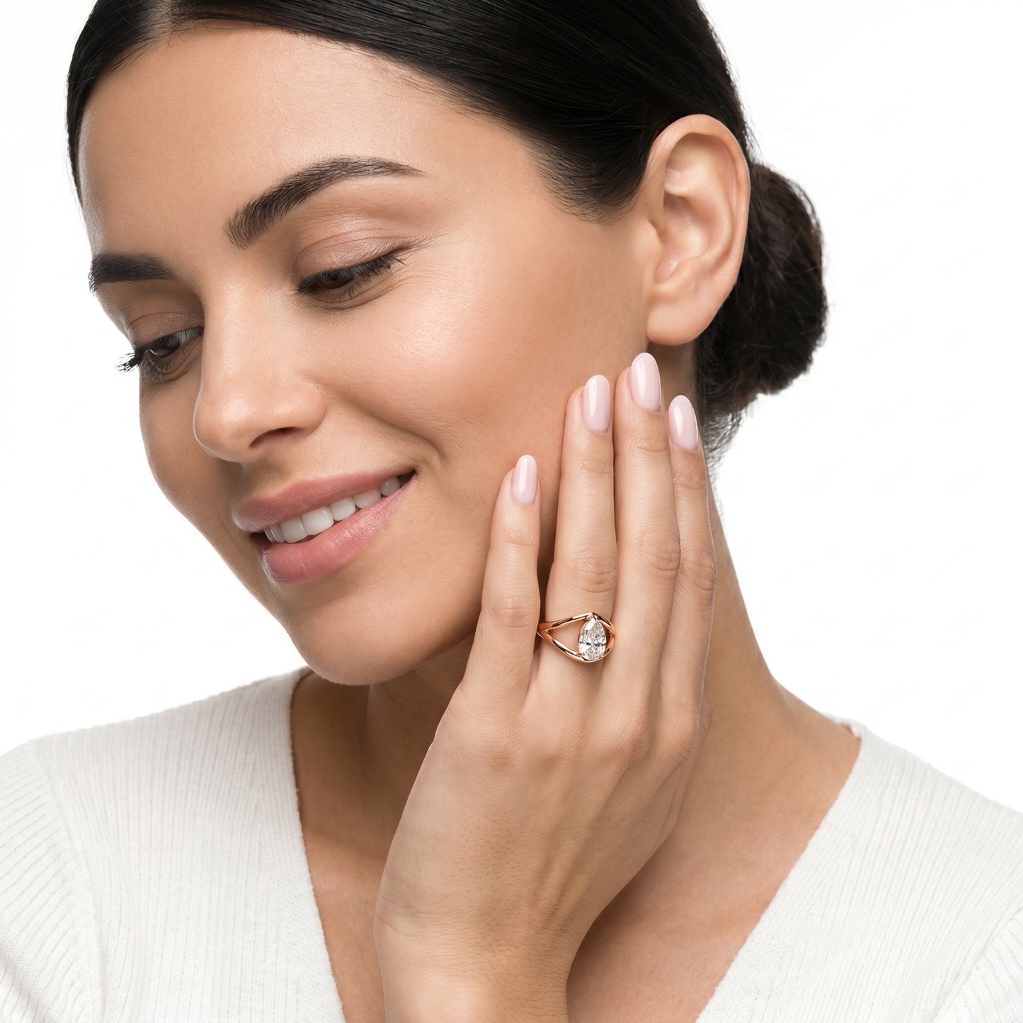 Pear Cut Lab Grown Diamond Ring in Rose Gold