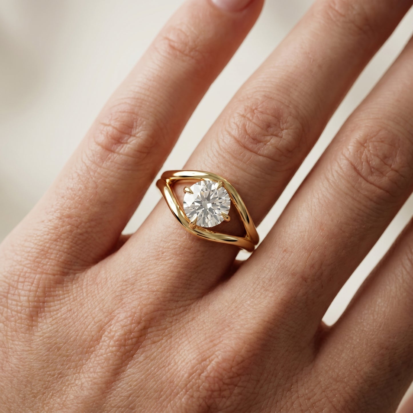 Round Cut Lab Grown Diamond Ring in Yellow Gold