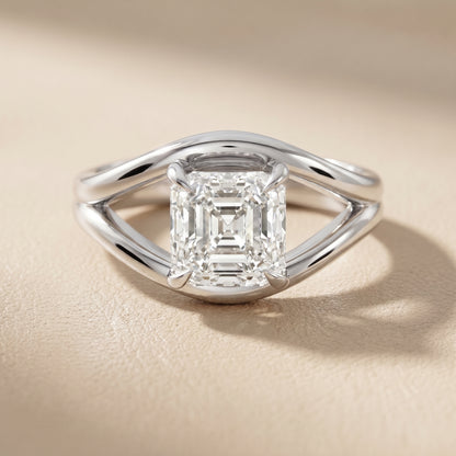 Asscher Cut Lab Grown Diamond Ring in White Gold
