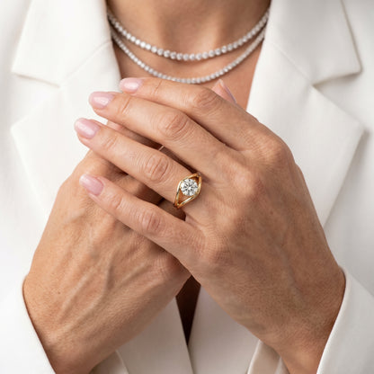Round Cut Lab Grown Diamond Ring in Yellow Gold