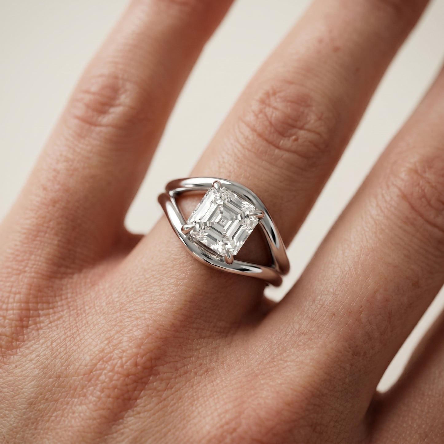 Asscher Cut Lab Grown Diamond Ring in White Gold