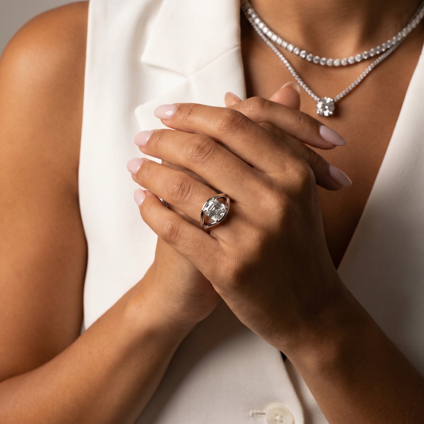Asscher Cut Lab Grown Diamond Ring in Silver