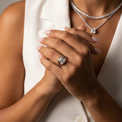 Asscher Cut Lab Grown Diamond Ring in Silver
