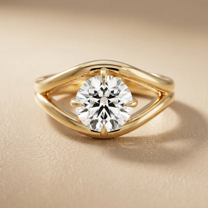 Round Cut Lab Grown Diamond Ring in Yellow Gold