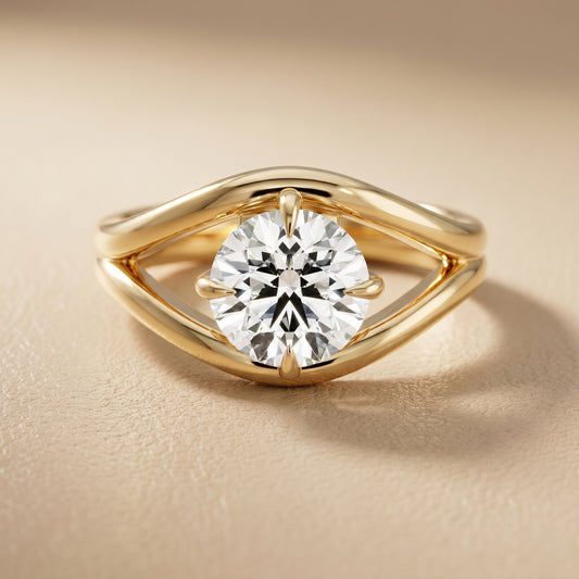 Round Cut Lab Grown Diamond Ring in Yellow Gold