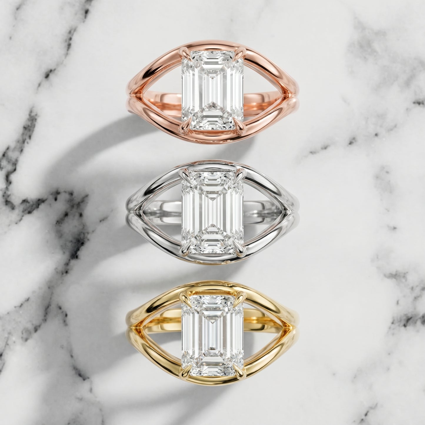 Emerald Cut Lab Grown Diamond Ring in Silver