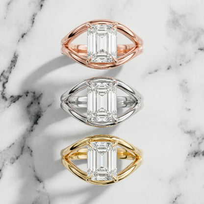 Emerald Cut Lab Grown Diamond Ring in Silver