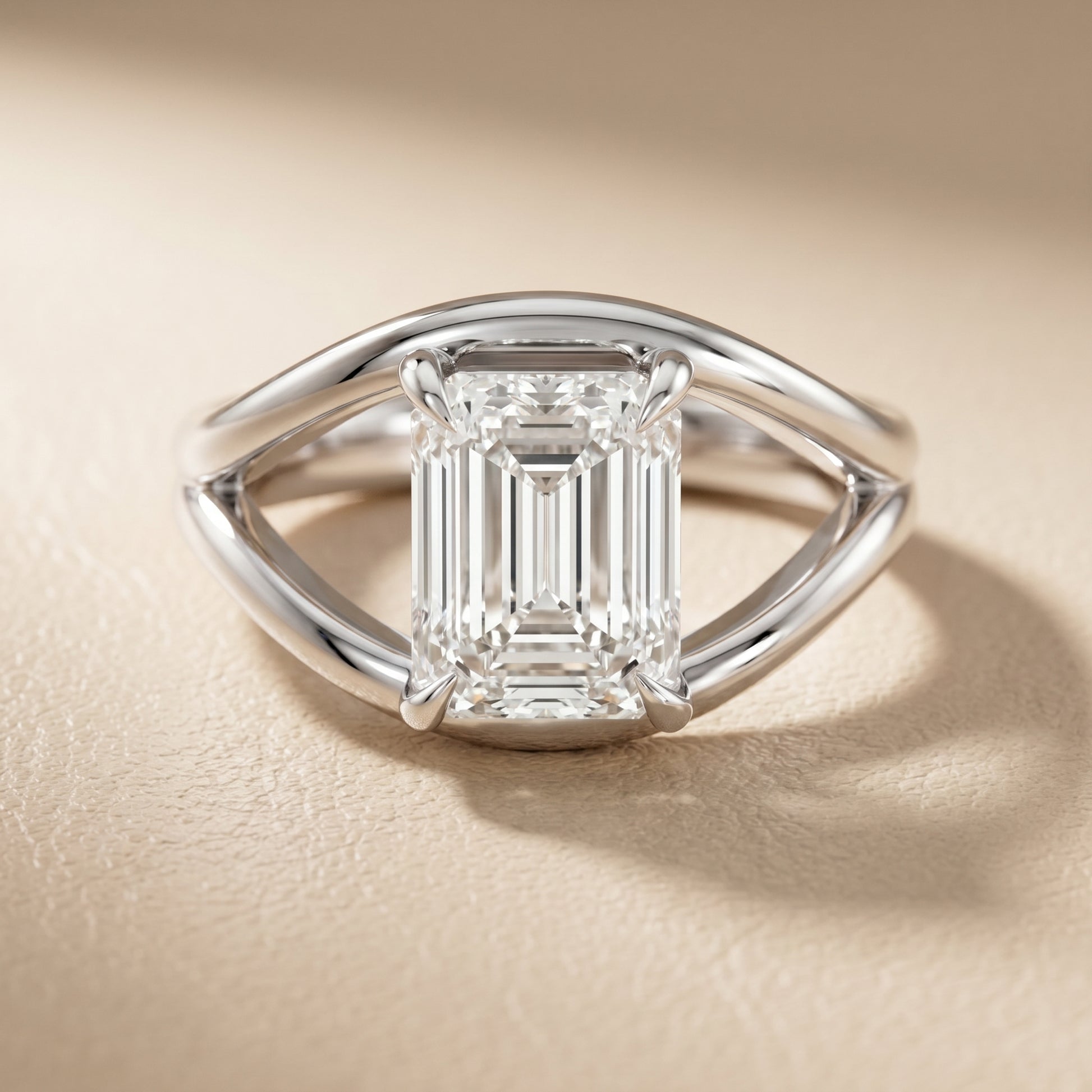 Emerald Cut Lab Grown Diamond Ring in Silver