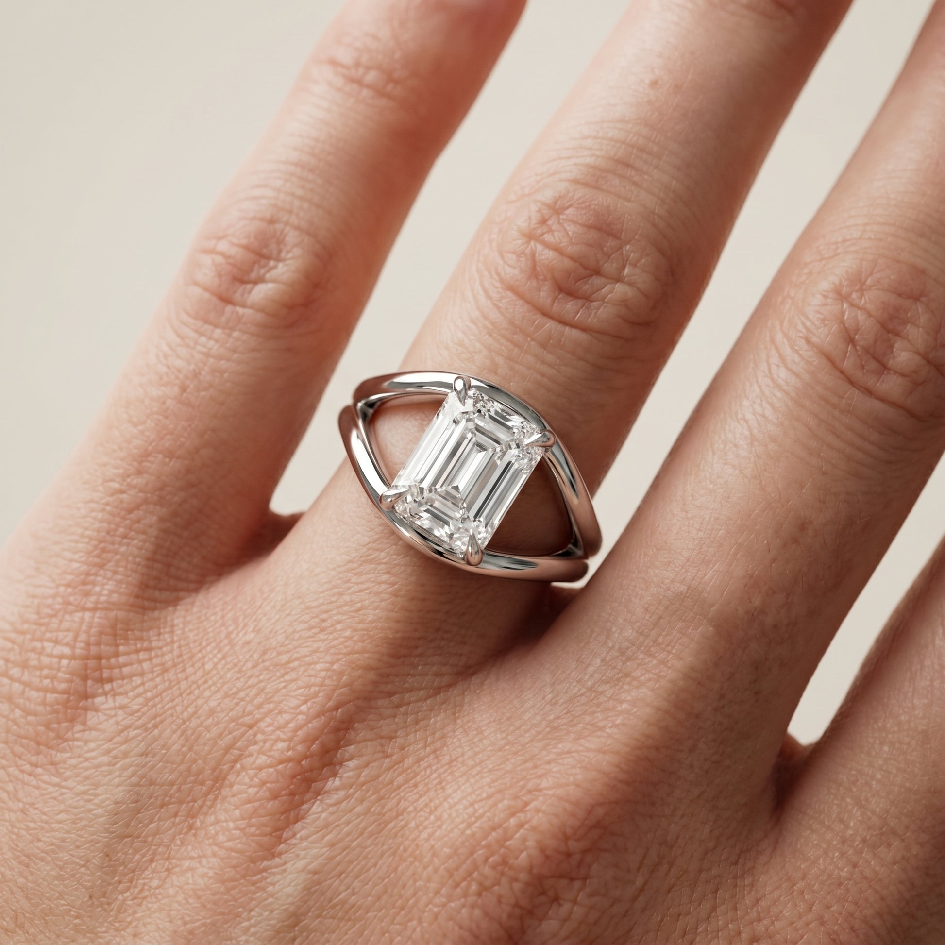 Emerald Cut Lab Grown Diamond Ring in Silver