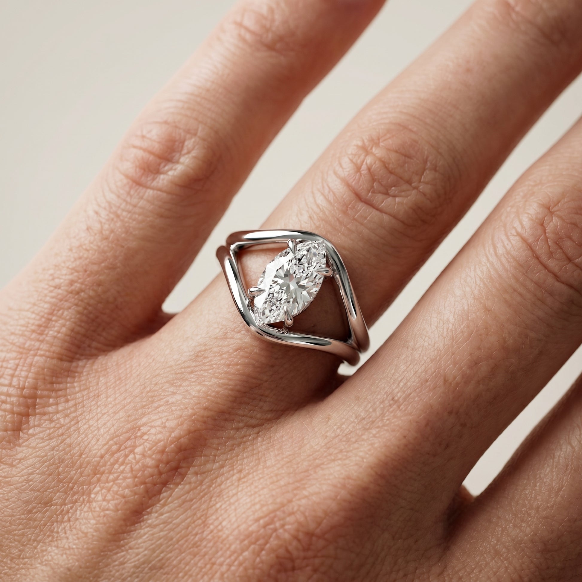 Marquise Cut Lab Grown Diamond Ring in Platinum