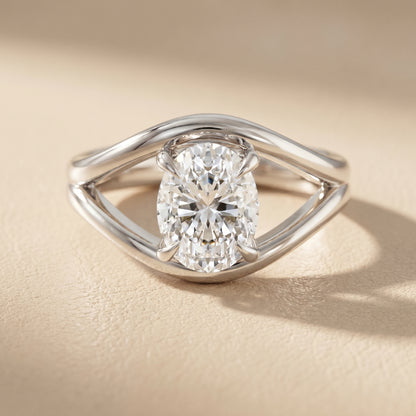 Oval Cut Lab Grown Diamond Ring in Silver