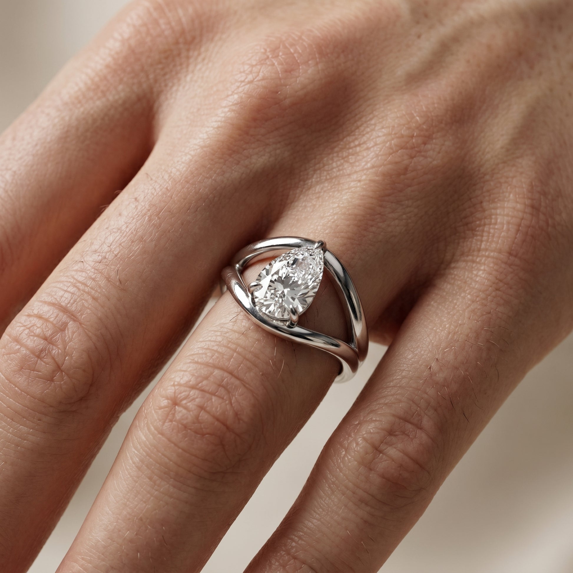 Pear Cut Lab Grown Diamond Ring in Silver