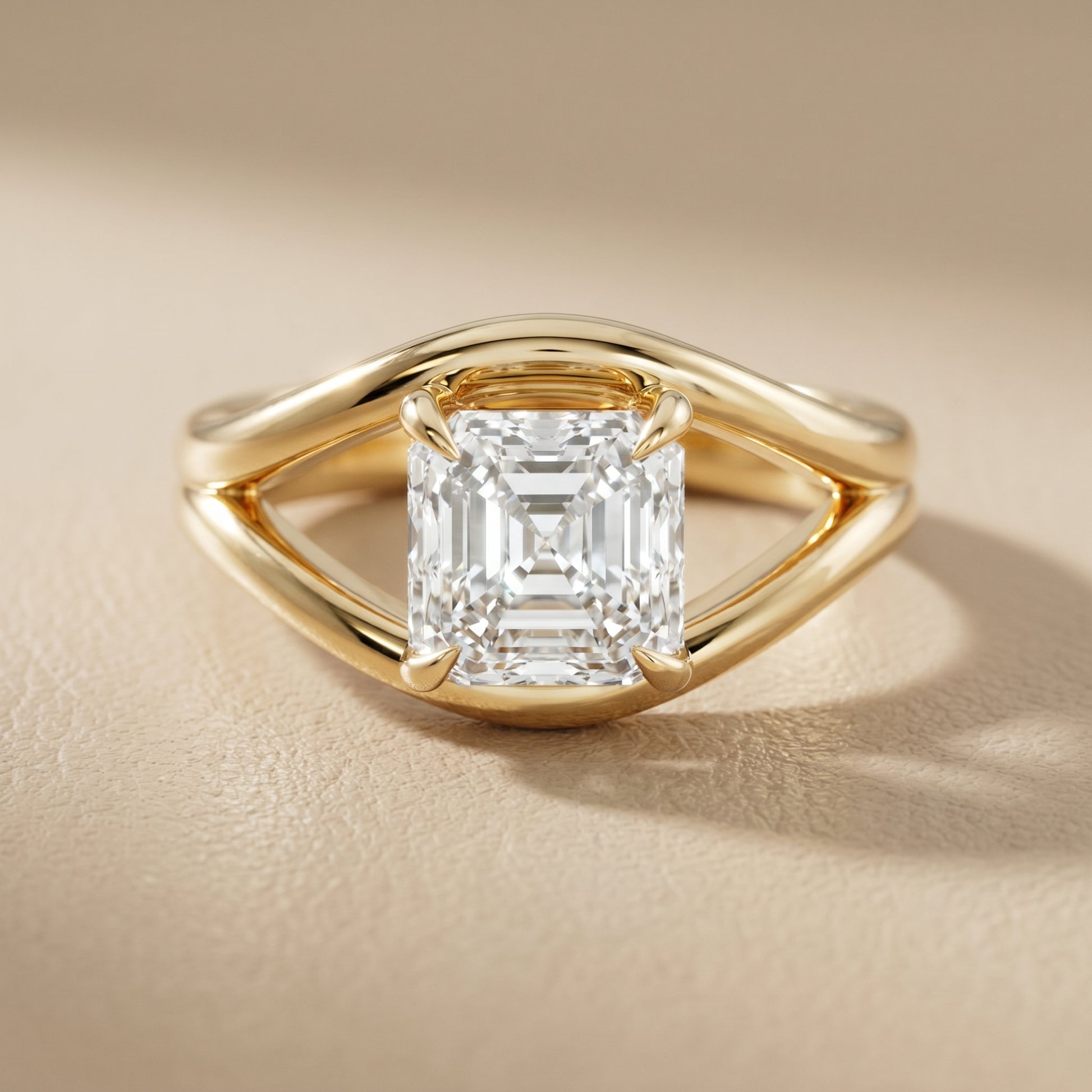 Asscher Cut Lab Grown Diamond Ring in Yellow Gold