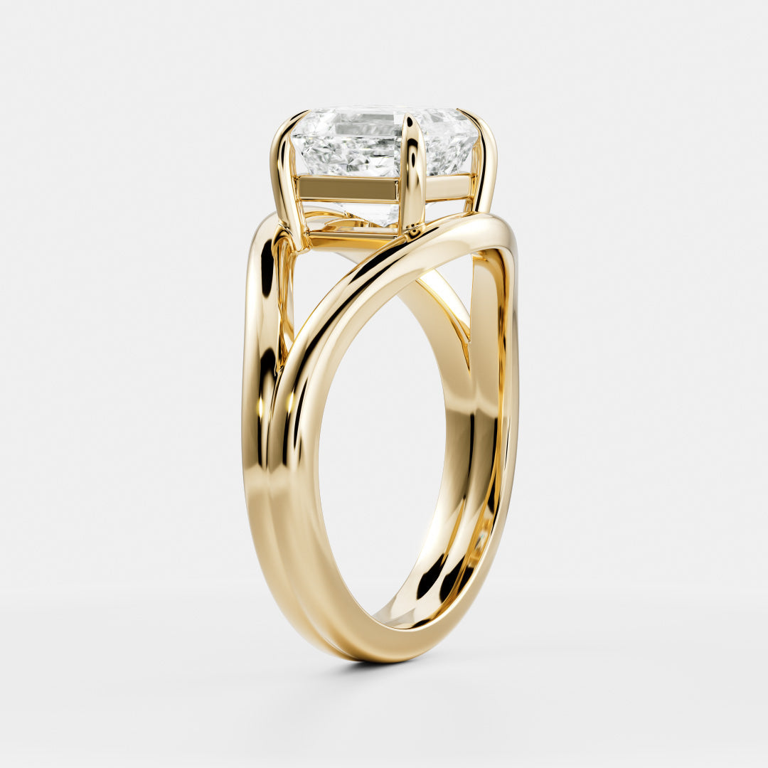 Asscher Cut Lab Grown Diamond Ring in Yellow Gold