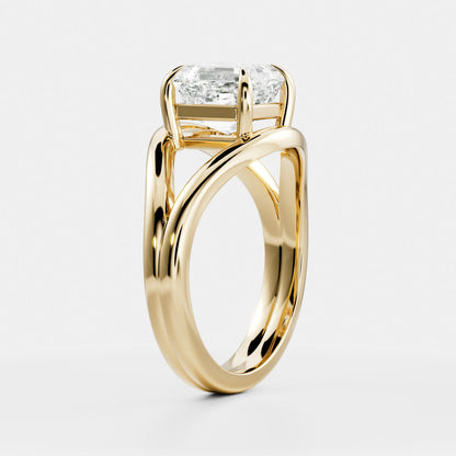 Asscher Cut Lab Grown Diamond Ring in Yellow Gold