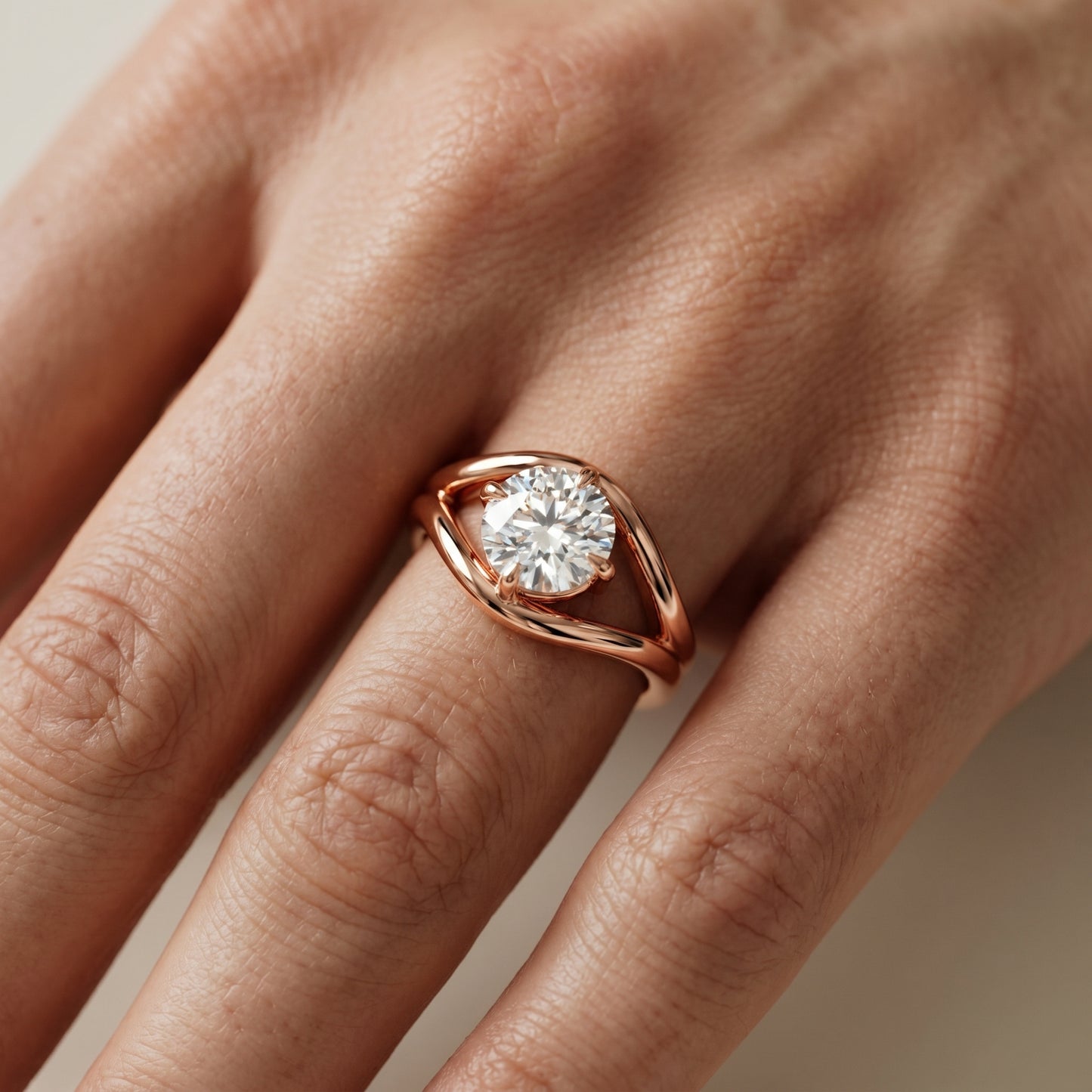 Round Cut Lab Grown Diamond Ring in Rose Gold